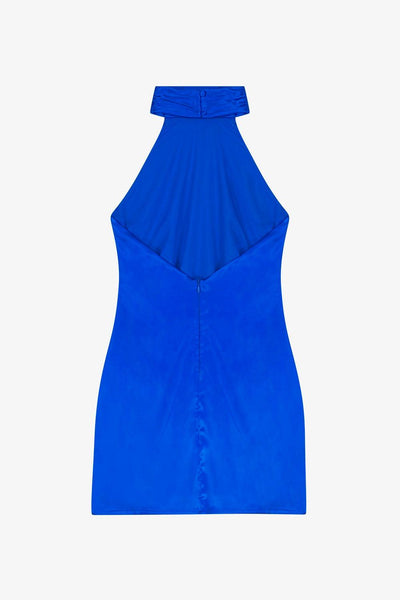 SATIN HALTER DRESS BLUE